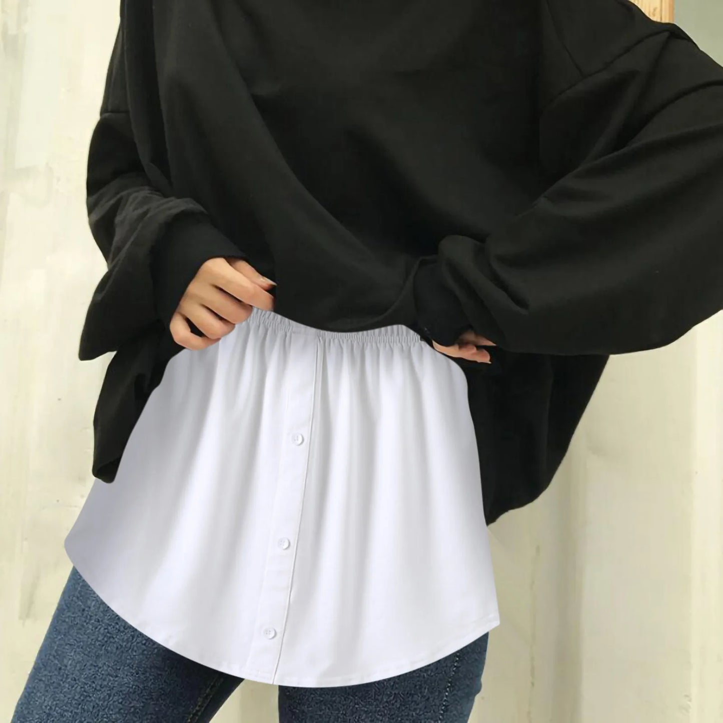 Women Layered Tiered Skirt Sheer Cloth Hem Extender Half Slip Plus Size Pants Decoration Fashion White T-shirt Plus Size