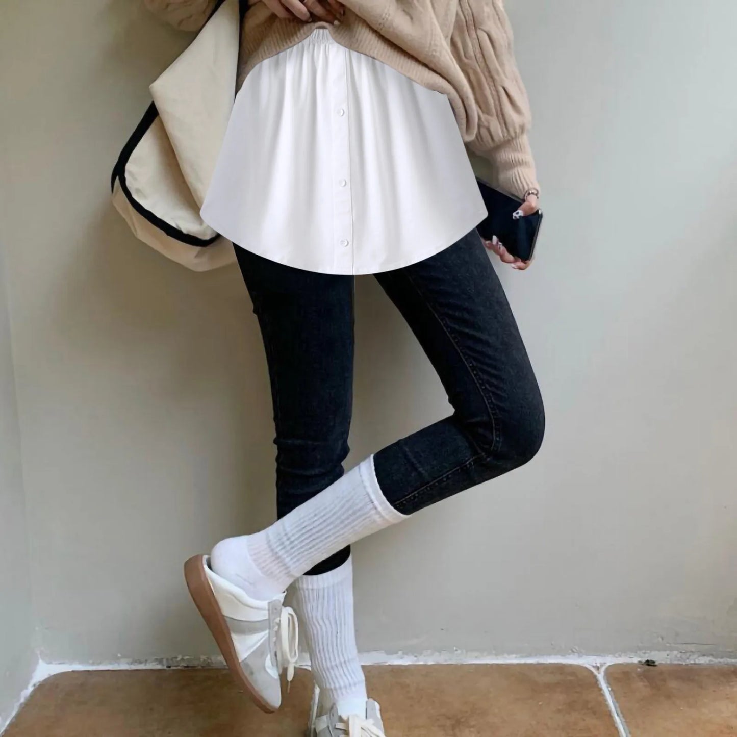 Women Layered Tiered Skirt Sheer Cloth Hem Extender Half Slip Plus Size Pants Decoration Fashion White T-shirt Plus Size