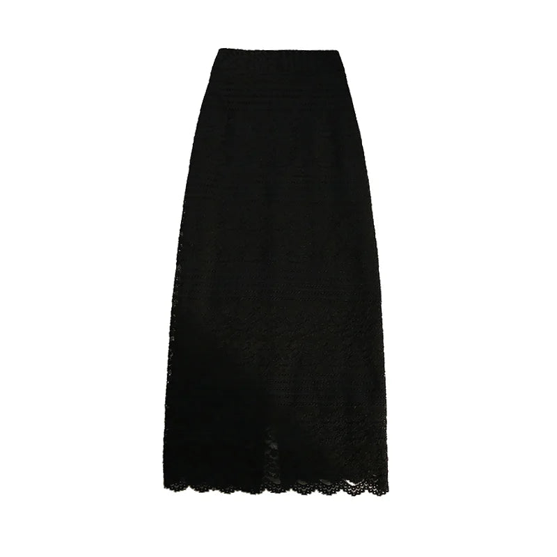 High Waist Lace Elegant Women s Midi Skirts 2022 New Female Minimalism Chic Back Split Sheath Wrap Skirts Spring Summer
