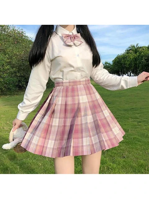Summer Women's Mini Skirt Harajuku Korean Fashion Sweet Cute Jk Kawaii Skirt Girl High Waist Plaid Pink Pleated Skirt